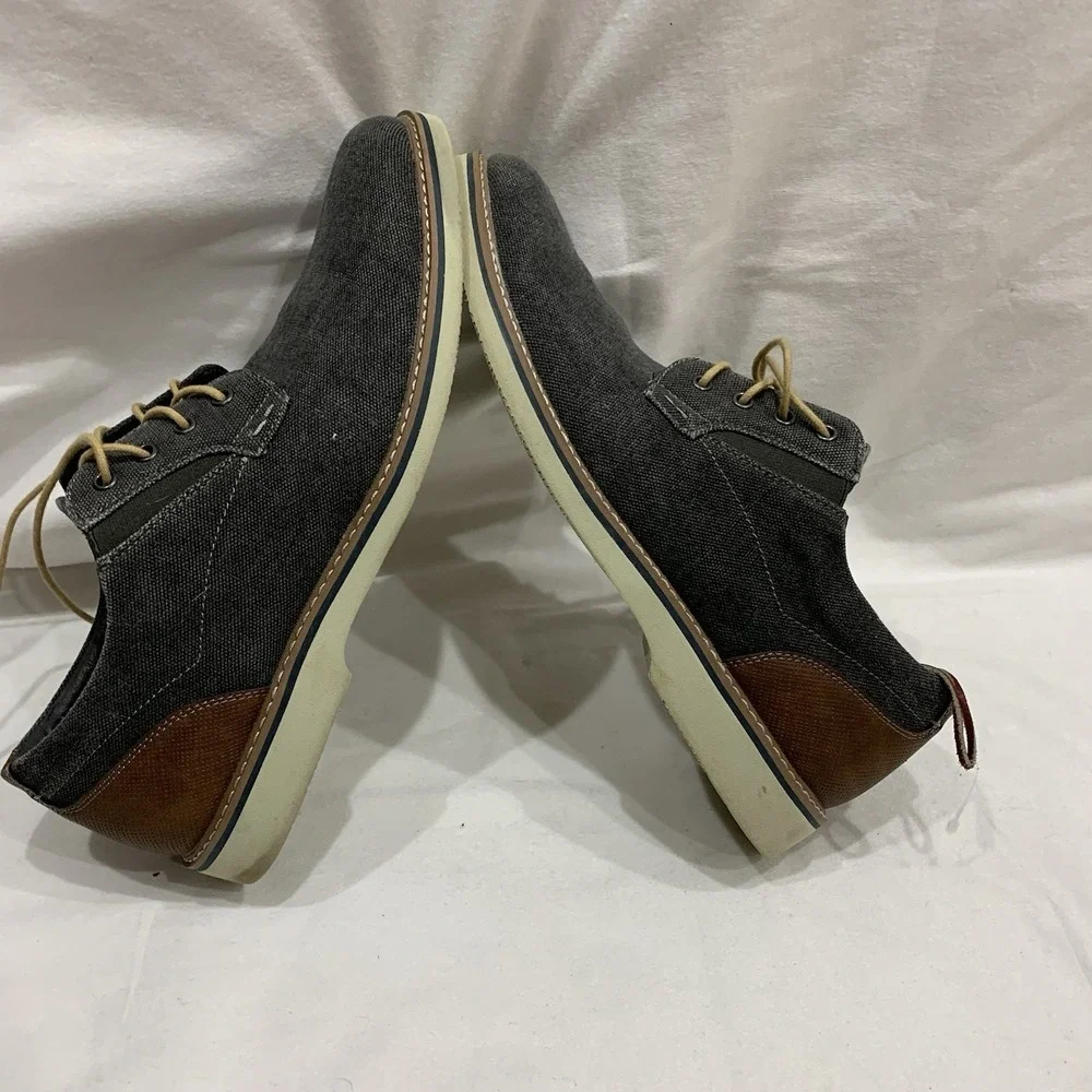 Nunn Bush Canvas Plain Toe Oxford Dress Shoes Mens 12 M Gray Brown Lace Up